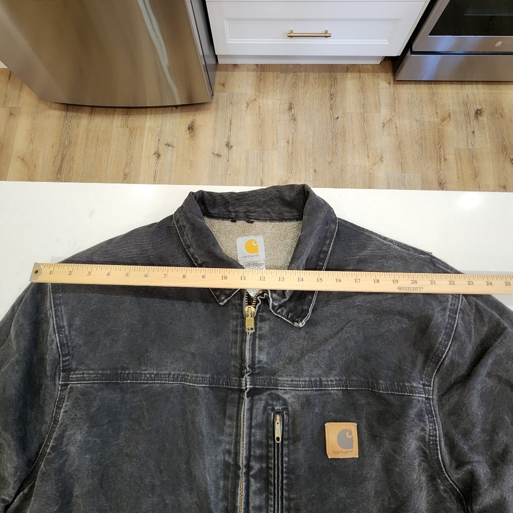 Vintage Carhartt Sherpa-Lined Ridge Jacket Canvas Faded Black C61 DKB Men’s 2XL - Picture 8 of 15